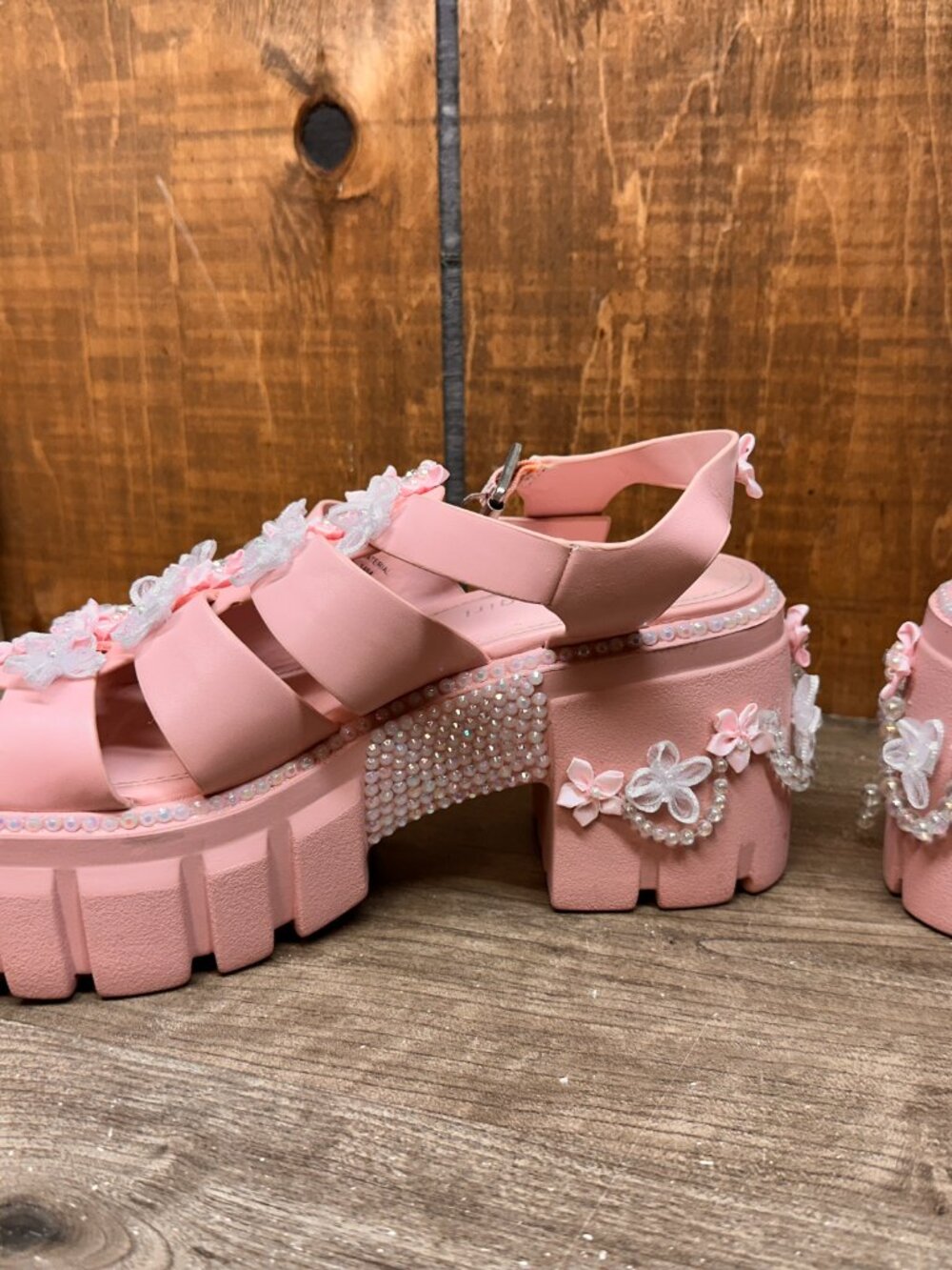 Madden Girl Women's Galaxy Heeled Sandal Size 8 Platform Pink Flowers Y2K 90s - Picture 6 of 12